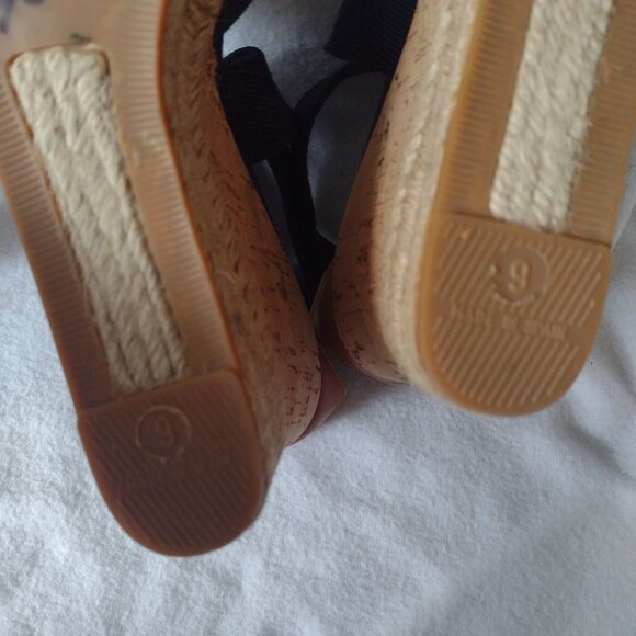 Tory Burch Natanya Wedge Espadrilles 9 Navy Blue Sandals w Elastic Ankle Straps - Picture 9 of 10